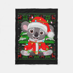 Koala Christmas Lights Santa Costume Ugly Xmas Swe Fleece Blanket