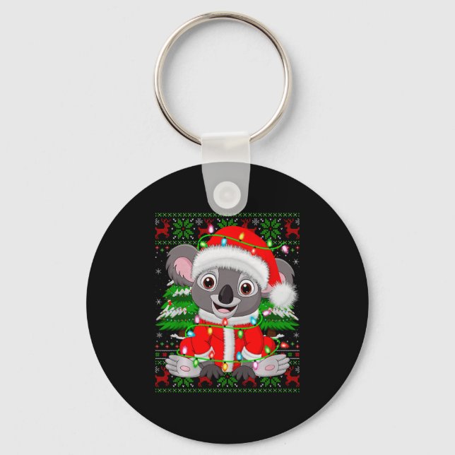 Koala Christmas Lights Santa Costume Ugly Xmas Swe Key Ring (Front)