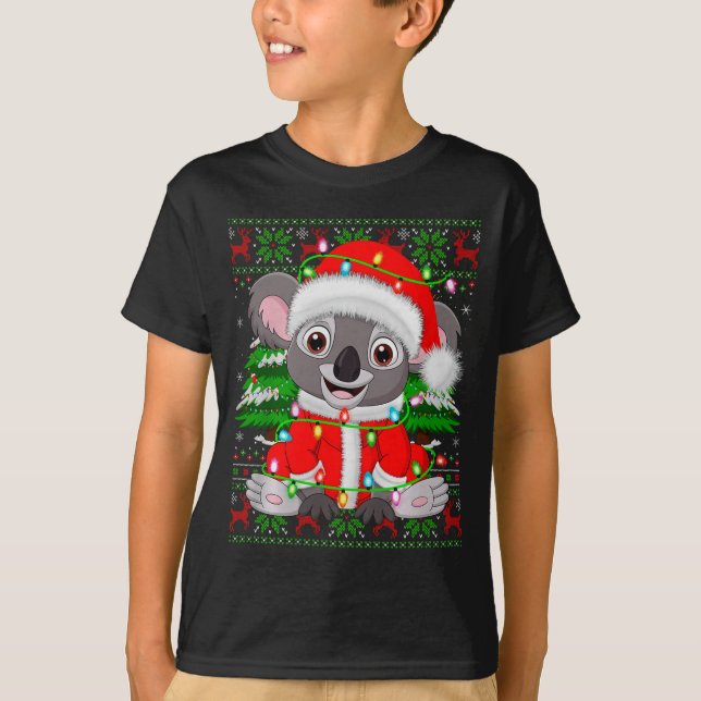 Koala Christmas Lights Santa Costume Ugly Xmas Swe T-Shirt (Front)