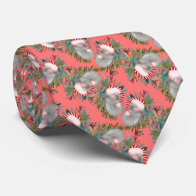 Koala Christmas Pink Tie (Rolled)