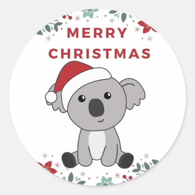 Koala Christmas Snow Winter Animals Koalas Classic Classic Round Sticker (Front)