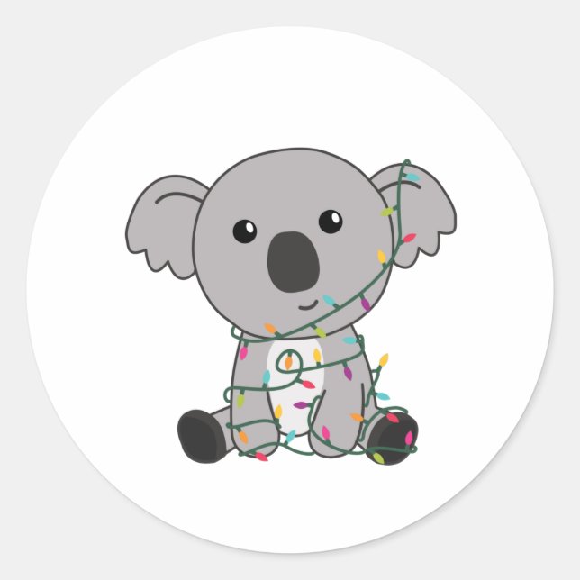 Koala Christmas Snow Winter Animals Koalas Classic Round Sticker (Front)