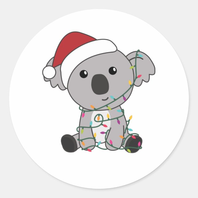 Koala Christmas Snow Winter Animals Koalas Classic Round Sticker (Front)