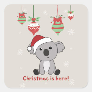 Koala Christmas Snow Winter Animals Koalas Square  Square Sticker