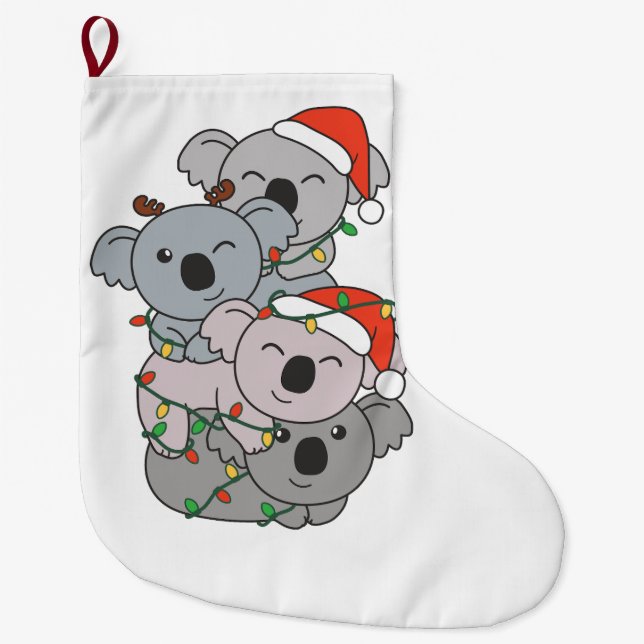 Koala Christmas Tree Christmas Animals Koalas Large Christmas Stocking (Front)