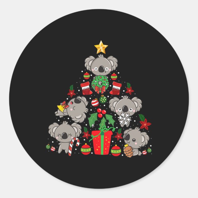 Koala Christmas Tree Cute Bear  Classic Round Sticker (Front)
