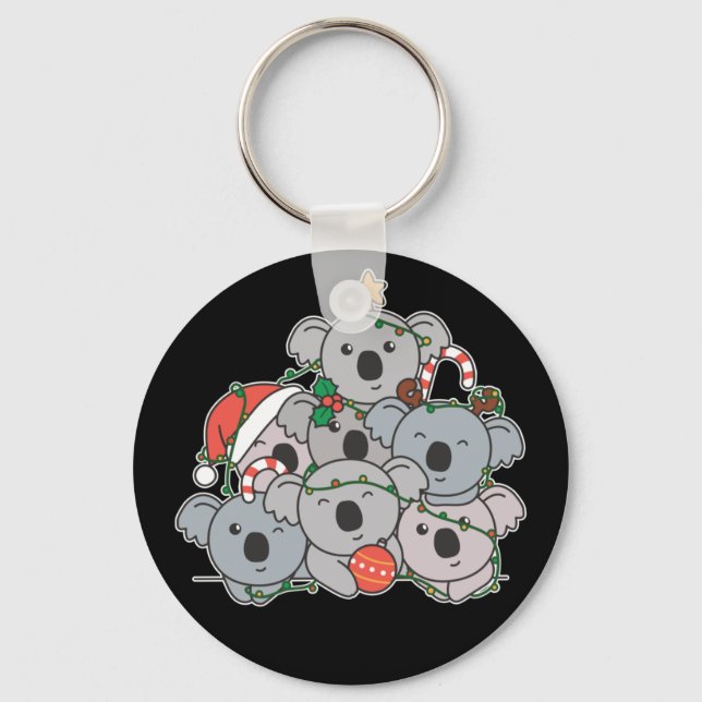 Koala Christmas Tree Funny Animal Christmas Keycha Key Ring (Front)