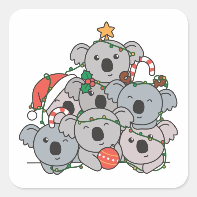 Koala Christmas Tree Funny Animal Christmas Square Sticker (Front)