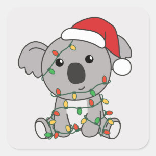 Koala Christmas Winter Animals Koalas Square Stick Sticker