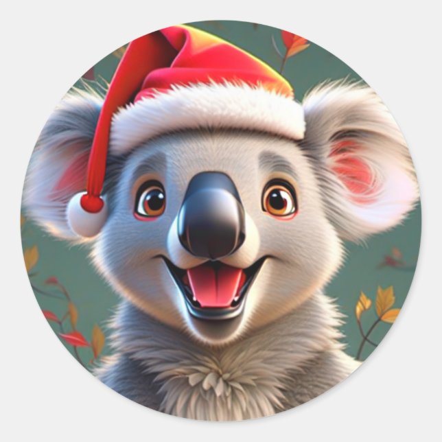 Koala Claus: Spreading Christmas Cheer Down Under! Classic Round Sticker (Front)