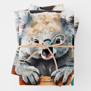 Koala Climbing in Watercolor Jungle Wrapping Paper Sheet
