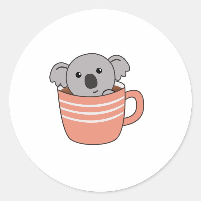 Koala Coffee Coffee Cup Cute Animals Koalas Classic Round Sticker (Front)