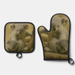 Koala Companions – Tender Wildlife Art Print Oven Mitt & Pot Holder Set