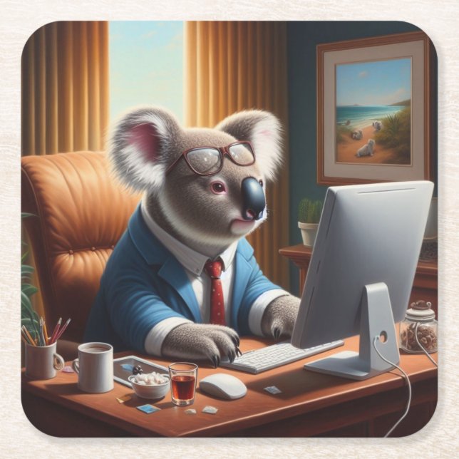 Koala Computer Square Paper Coaster (Front)