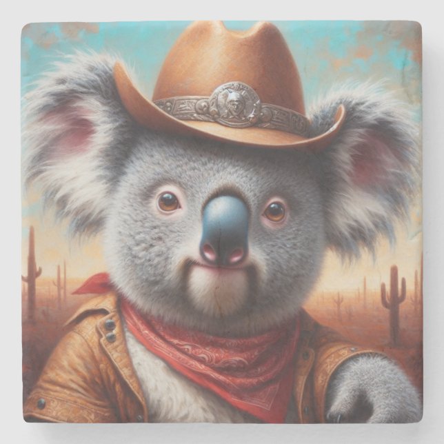 Koala Cowboy Stone Coaster (Front)