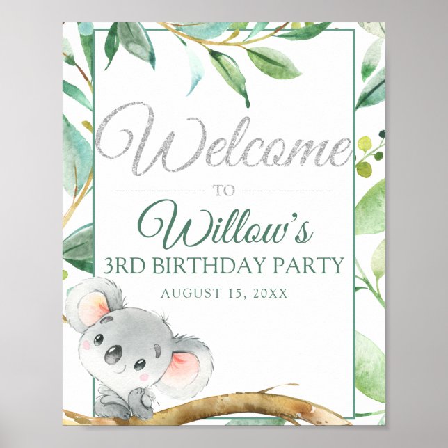 Koala Custom Birthday Party Welcome Poster (Front)