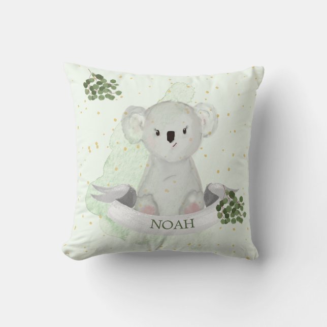  Koala Cute Baby Animal Green Gum Leaves Nursery Cushion (Front)
