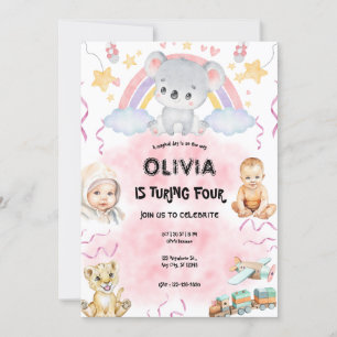 Koala Cute Birthday Pink Invitation