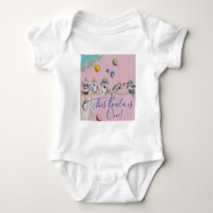 Koala Cute First Birthday pastel Pink Watercolor Baby Bodysuit
