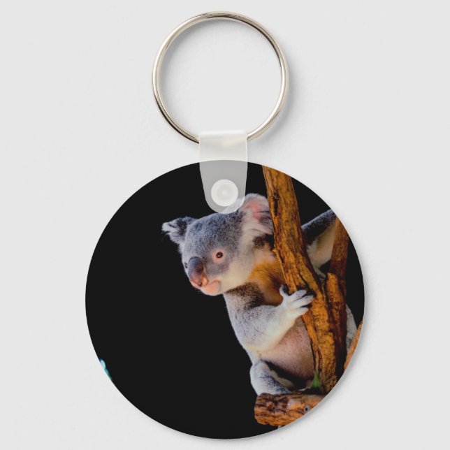 Koala Cute in Tree Gray Key Ring (Front)