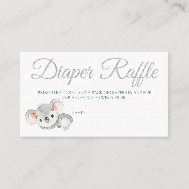 Koala Diaper Raffle Card Tickets for Baby Shower (Front)