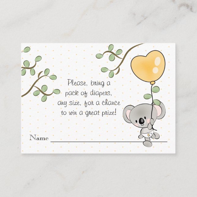 Koala Diaper Raffle Ticket Enclosure Card (Back)