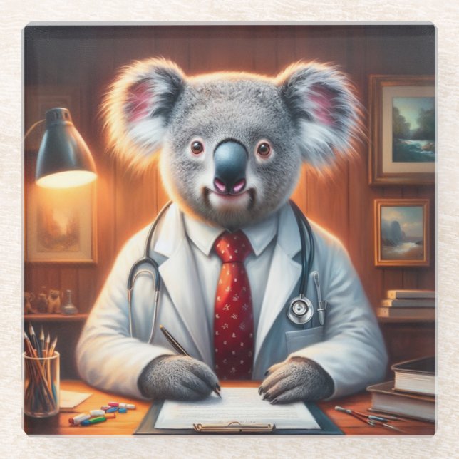 Koala Doctor Glass Coaster (Front)