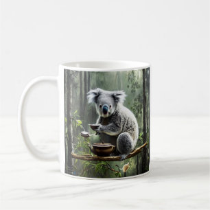 Koala drinking tea in a tree coffee mug
