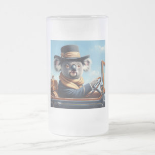 Koala Driving Frosted Glass Beer Mug