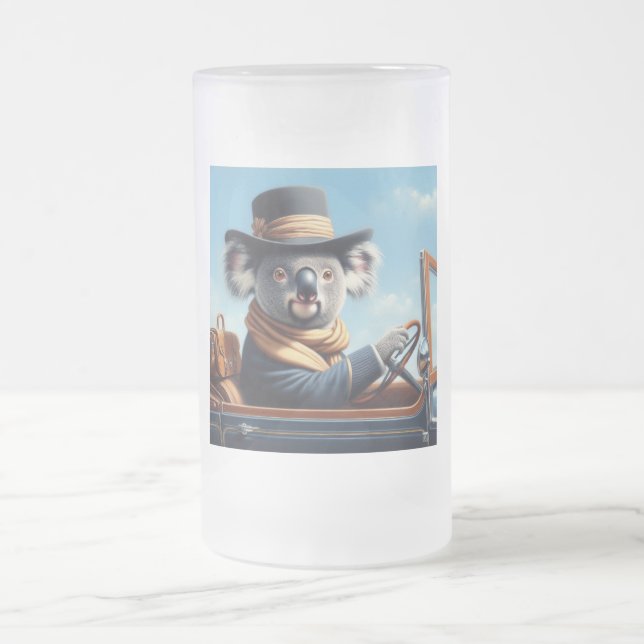 Koala Driving Frosted Glass Beer Mug (Center)