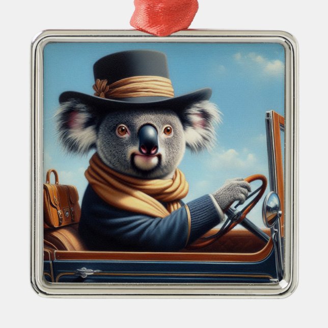 Koala Driving Metal Tree Decoration (Front)