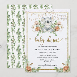 Koala Eucalyptus Woodland Boho Baby Shower Invitation