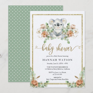 Koala Eucalyptus Woodland Elegant Baby Shower Invitation