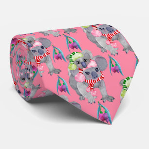 Koala Family Christmas Pink Tie