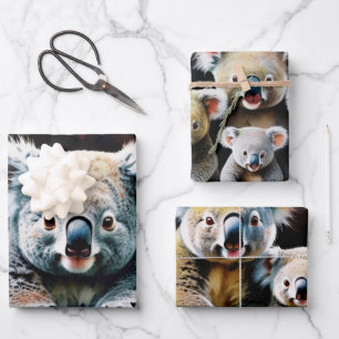 Koala Family in Watercolor Forest Wrapping Paper Sheet