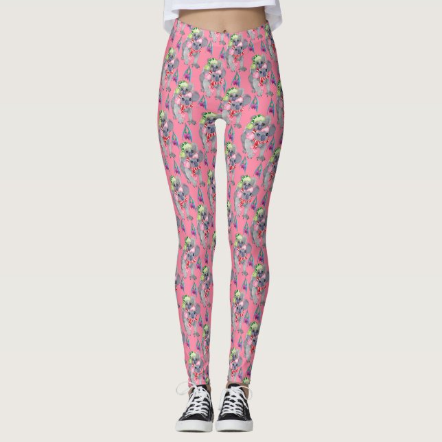 Koala Family Pink Christmas Leggings (Front)