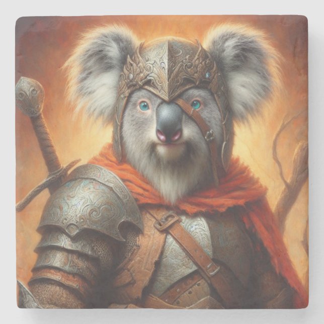 Koala Fantasy Warrior Stone Coaster (Front)