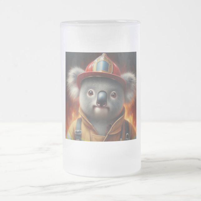 Koala Firefighter Frosted Glass Beer Mug (Center)