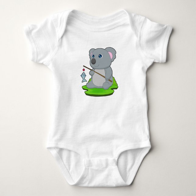 Koala Fisher Fish Fishing Baby Bodysuit (Front)