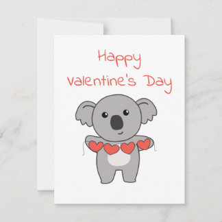 Koala For Valentine's Day Sweet Animals With Holiday Card