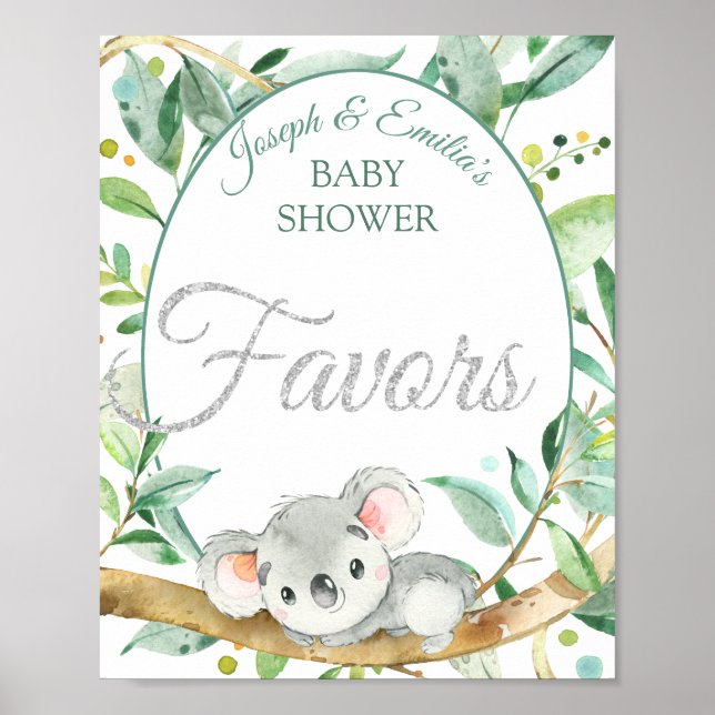 Koala Gender Neutral Baby Shower Favors Poster (Front)
