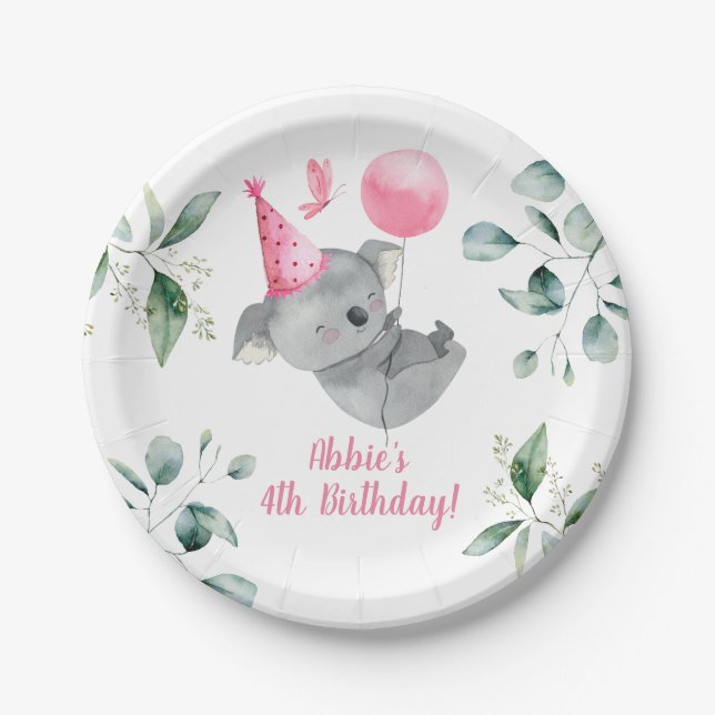 Koala Girl Birthday Paper Plate (Front)