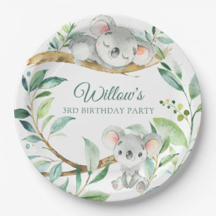 Koala Green and Gray Custom Birthday Party Paper Plate
