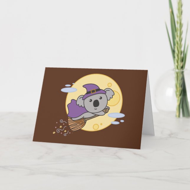 Koala Halloween Witch Kids Witch Costume Holiday Card (Front)