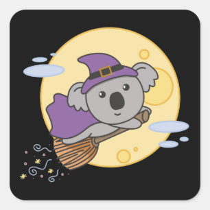 Koala Halloween Witch Kids Witch Costume Square Sticker