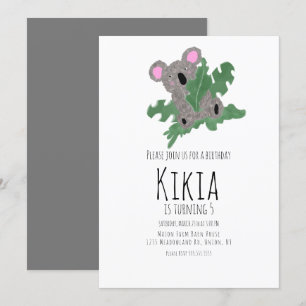 Koala Hand Drawn Animal Birthday Party  Invitation