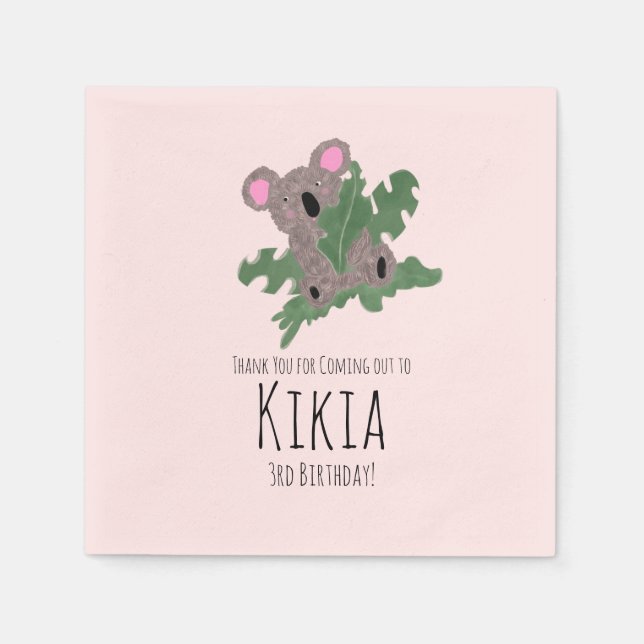 Koala Hand Drawn Animal Green Birthday Party   Napkin (Front)