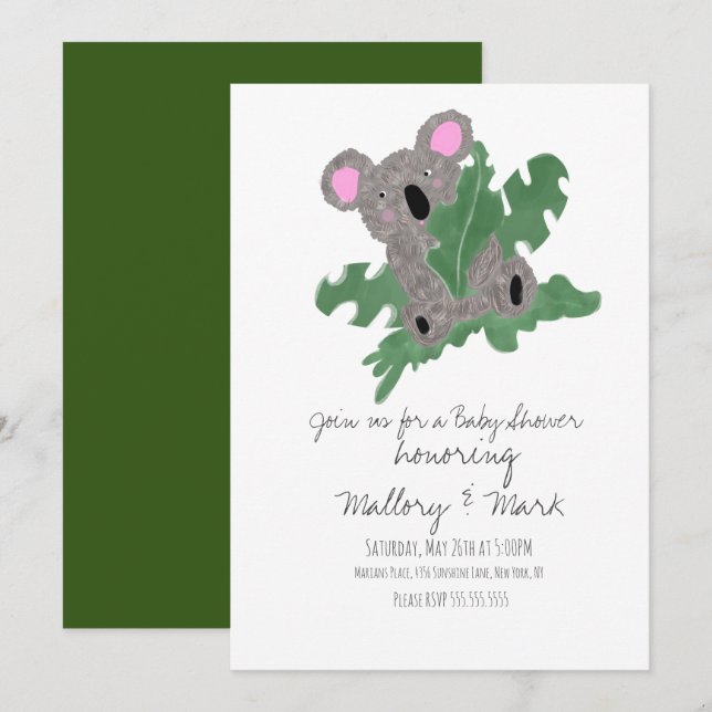 Koala Hand Drawn Baby Shower Invitation (Front/Back)