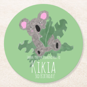 Koala Hand Drawn Bear Birthday Party Round Paper Coaster