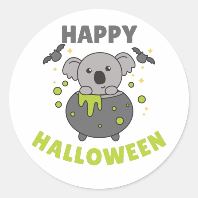 Koala Happy Halloween Cauldron Bat Classic Round S Sticker (Front)